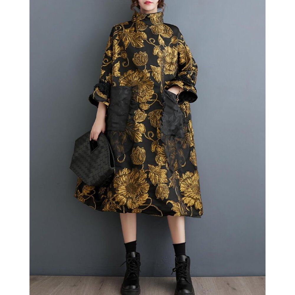 Women's Printed Patchwork Mock Neck Flared Cuffs … - image 2